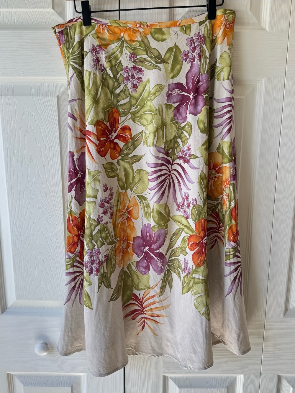 Talbots Linen Silk Midi Skirt 14P Tropical Hibiscus Print Resortwear Old Money - Picture 3 of 8